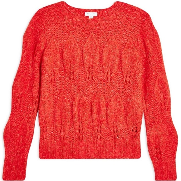 TOPSHOP red knit petal pointelle sweater 4 6 s - Picture 4 of 10